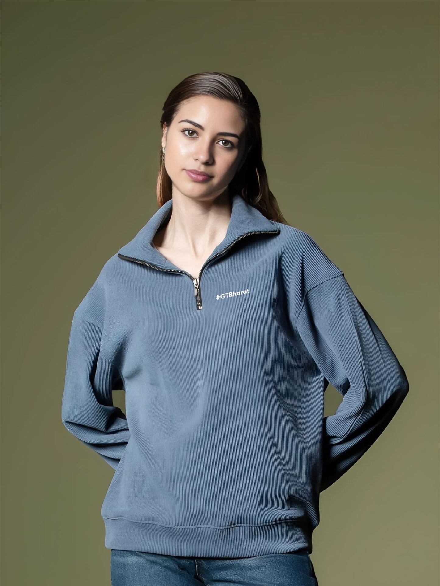 Love Pangolin ribbed quarter-zip sweatshirt Glacier (Women)