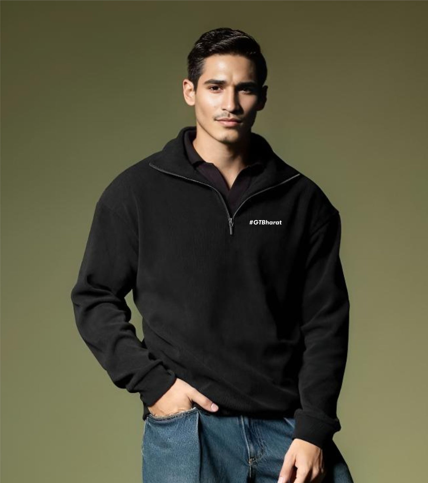 Love Pangolin unisex ribbed quarter-zip sweatshirt Black