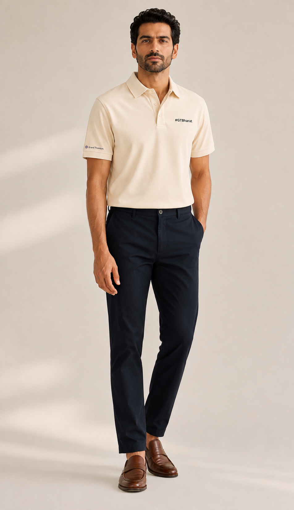 Heavy Short Sleeve Polo Beige Men's