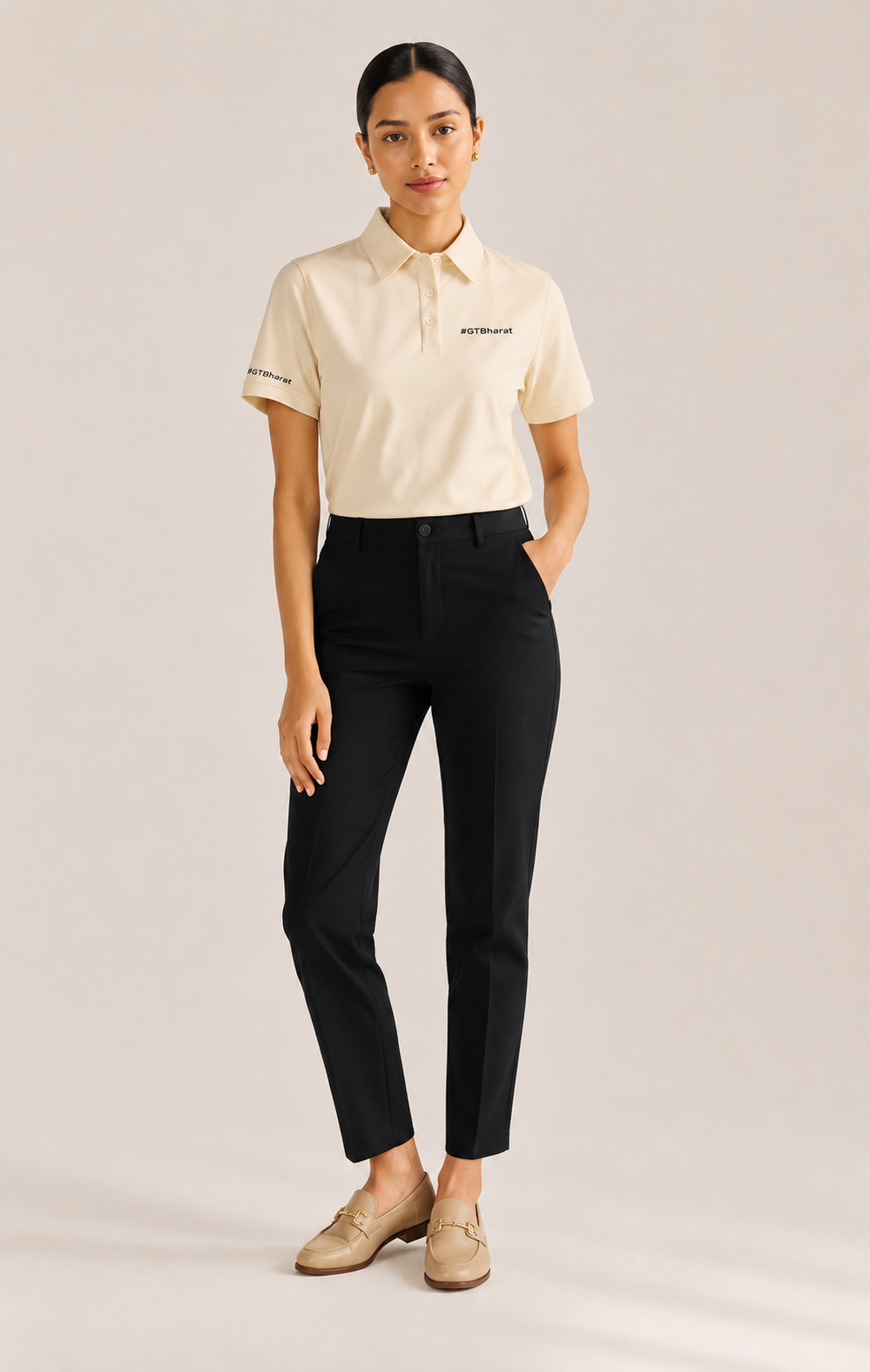 Heavy Short Sleeve Polo Beige Women's